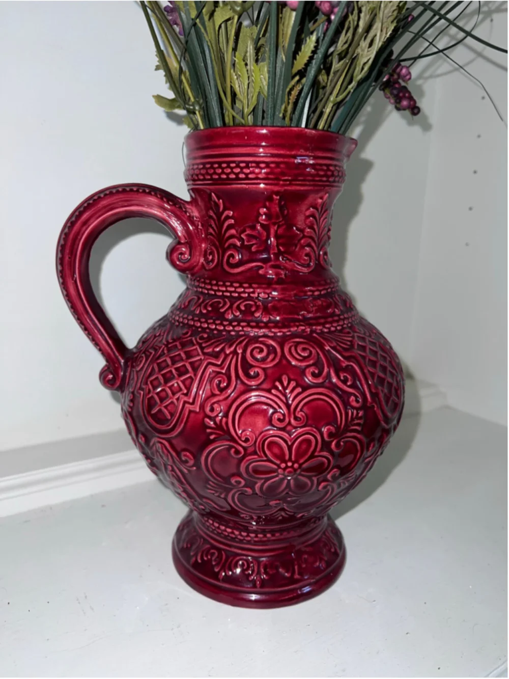 Gorgeous Deep Wine Red Ceramic Pitcher Vase One Size